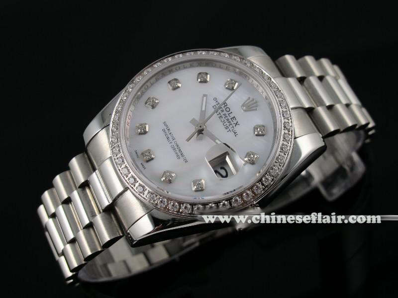 Rolex Watch/White Dial Diamond Bezel Copy Watch